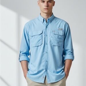 Columbia‎ PFG Tamiami II Long-Sleeve men’s Shirt fishing light blue size small